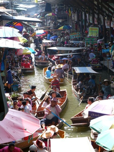 Rush time in Floating Market Bangkok