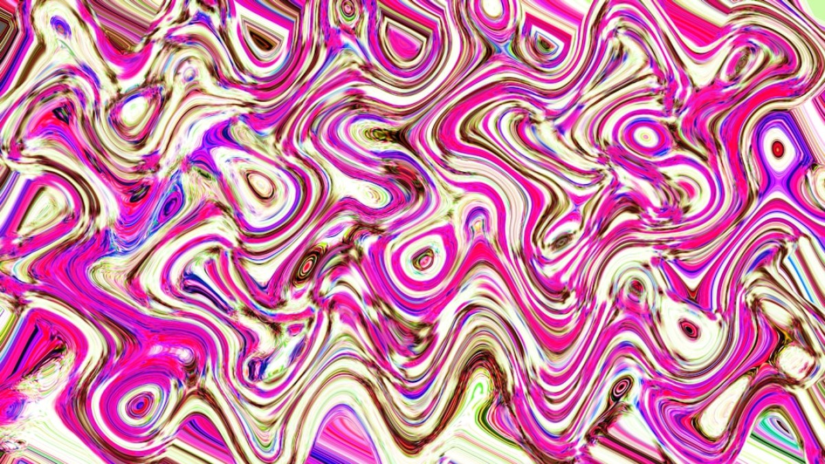 Wavy, abstract design with pink, white, and purple.
